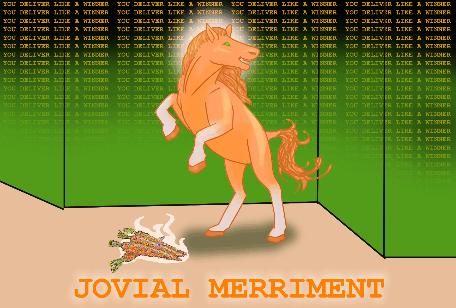 an orange horse rearing up over a pile of carrots