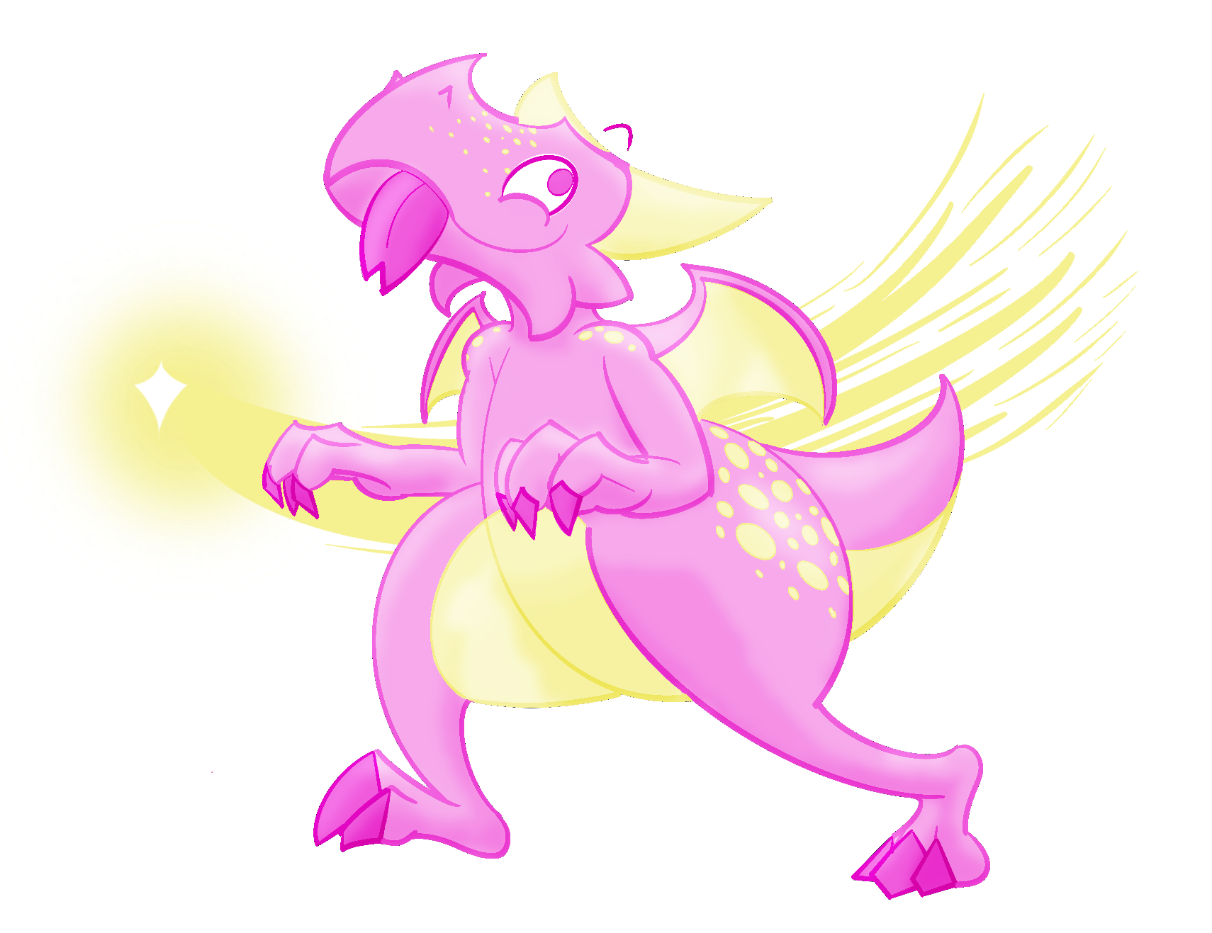 A pink cartoon dragon poking its tongue out