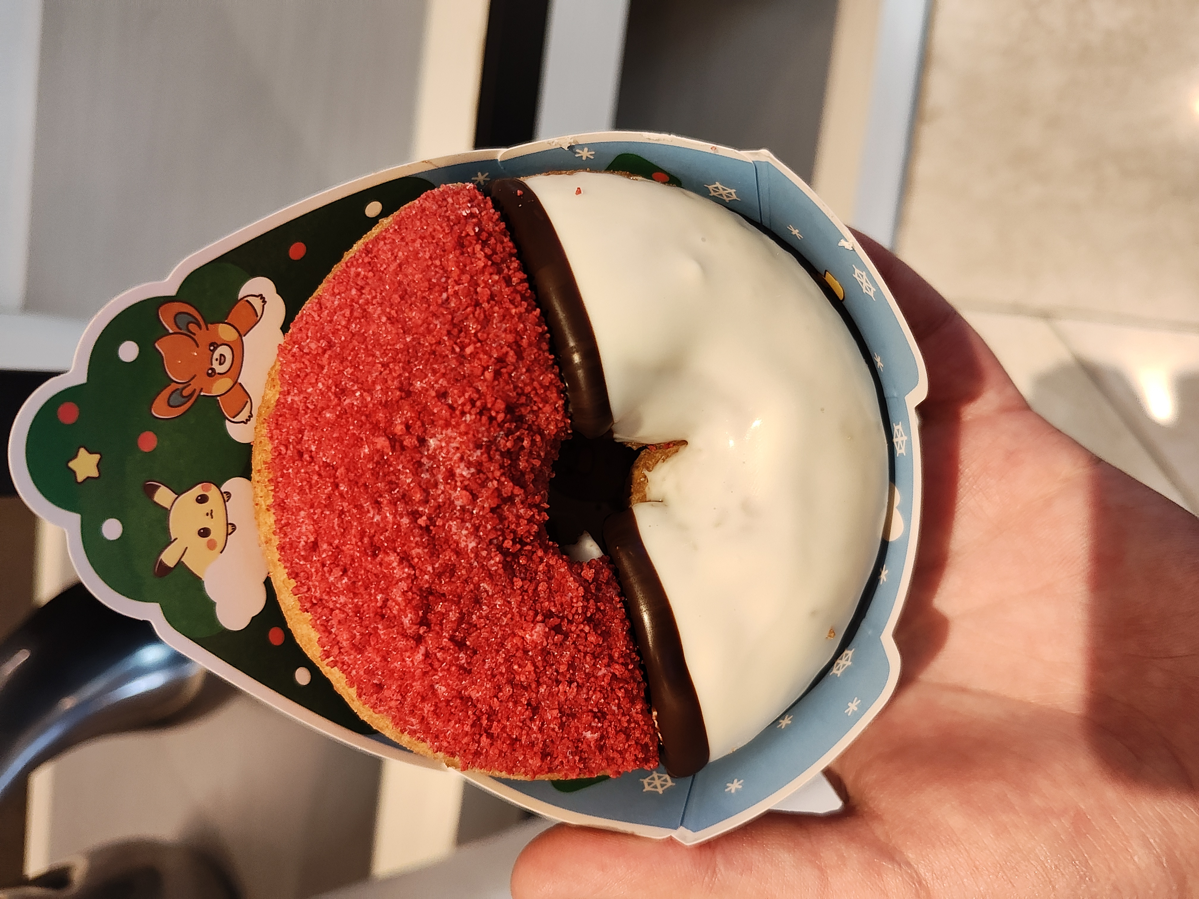 The Pokémon donut. Top half is dusted with strawberry sugar!